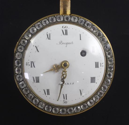 A 19th century French gilt metal, enamel and paste set pocket watch the dial inscribed Breguet a Paris,